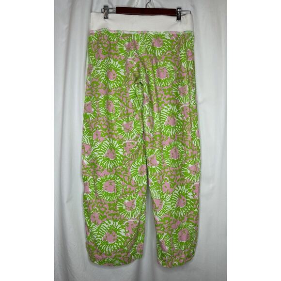 Lilly Pulitzer The Beach Sun Lions green & pink linen pants size S New with Tags - Picture 2 of 5